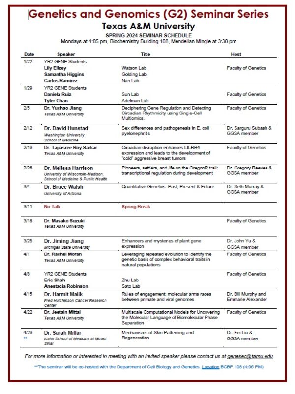 G2 SeminarScheduleSpring 2024 at Texas A&M University