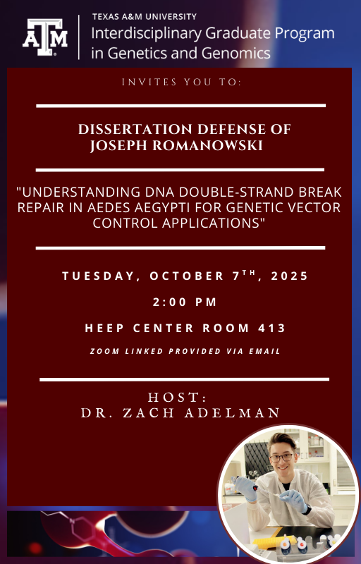 Dissertation Defense flyer for PhD student, Joseph Romanowsk