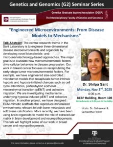 G2 Seminar Flyer for Dr. Shilpa Sant