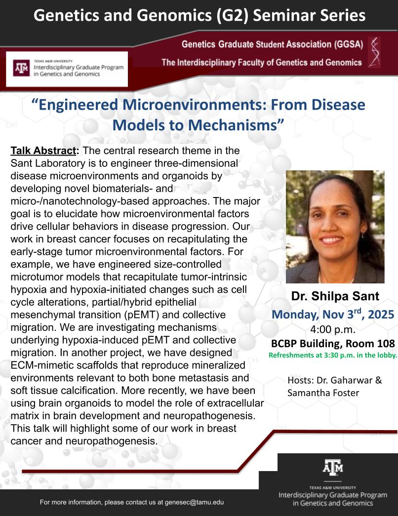G2 Seminar Flyer for Dr. Shilpa Sant