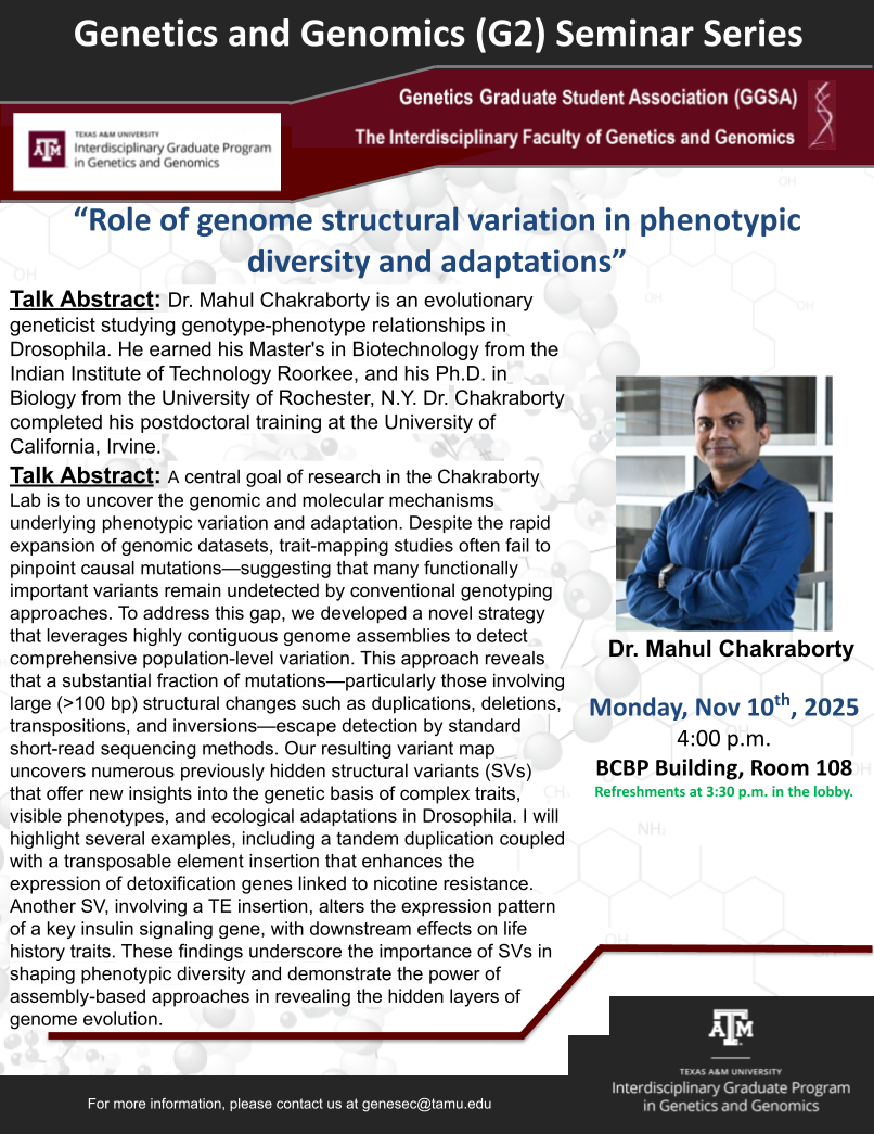 G2 Seminar Series Flyer - Dr. Mahul Chakraborty