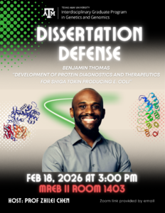 PhD dissertation defense flyer for Benjamin Thomas